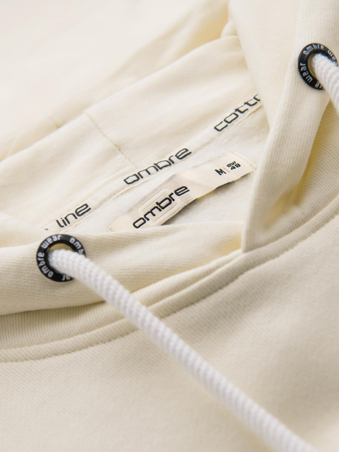 Men's kangaroo hooded sweatshirt - cream V11 OM-SSBN-0177
