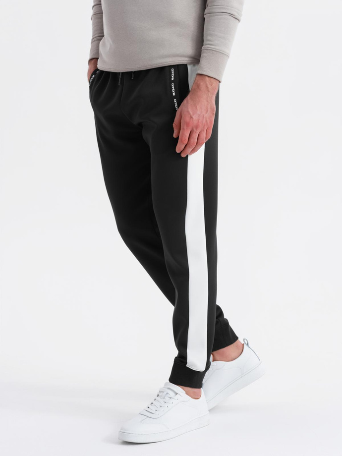 Men's sweatpants joggers with contrasting stripes - black V1 OM-PASK-0229