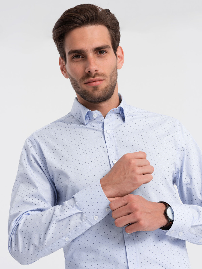 Classic men's cotton SLIM FIT shirt in micro pattern - blue V7 OM-SHCS-0156