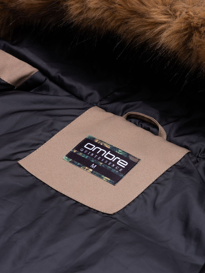 Kurtka męska parka zimowa - jasnobrązowa V6 OM-JALJ-0132