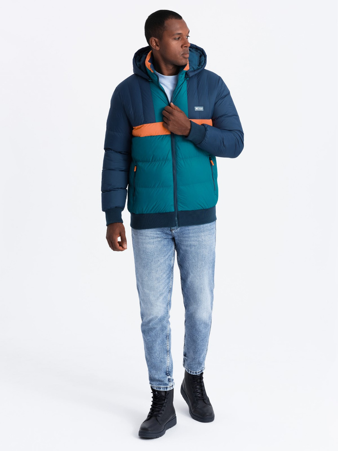 Men's sporty colorful retro jacket - navy blue and orange V3 OM-JALP-0175