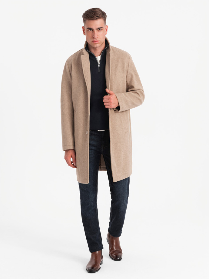 Men's lightweight single-breasted coat - beige V7 OM-COWC-0104