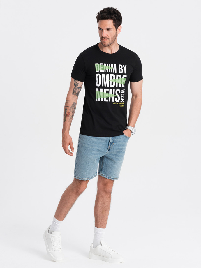 Męski bawełniany t-shirt z dużym napisem – czarny V2 OM-TSPT-0193