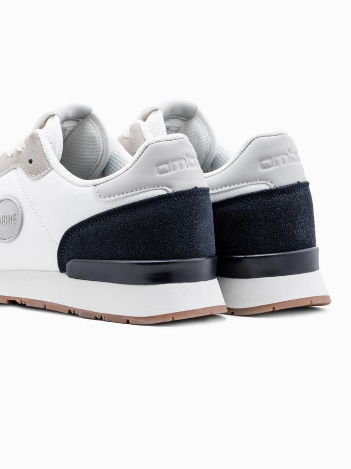 Men's shoes sneakers with combined materials and mesh - white and navy blue V3 OM-FOSL-0155