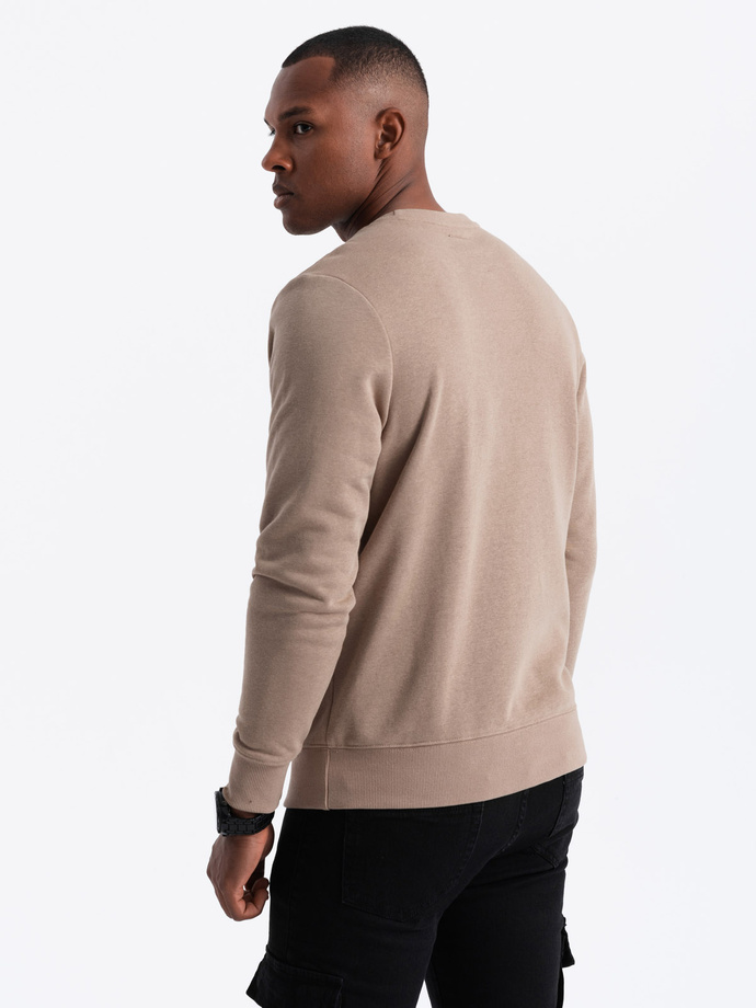Men's non-stretch sweatshirt with metal pin - beige V1 OM-SSNZ-0136
