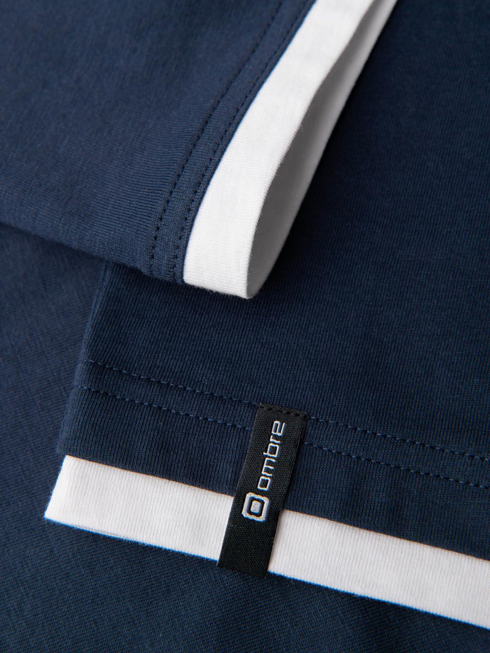 T-shirt męski bawełniany z kapturem – granatowy V4 OM-TSCT-0256