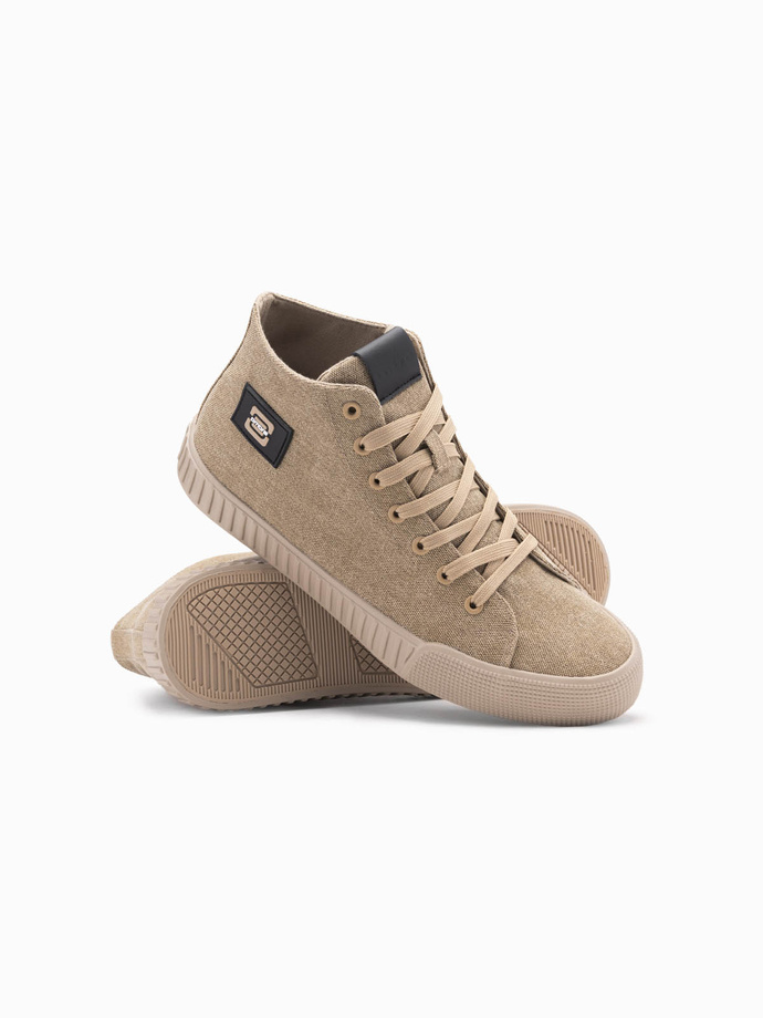 Buty trampki męskie canvas z wysoką cholewką – jasnobrązowe V3 OM-FOTH-0186