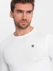 Longsleeve męski z elastanem sygnowany z okrągłym dekoltem - biały V1 OM-LSCL-0102