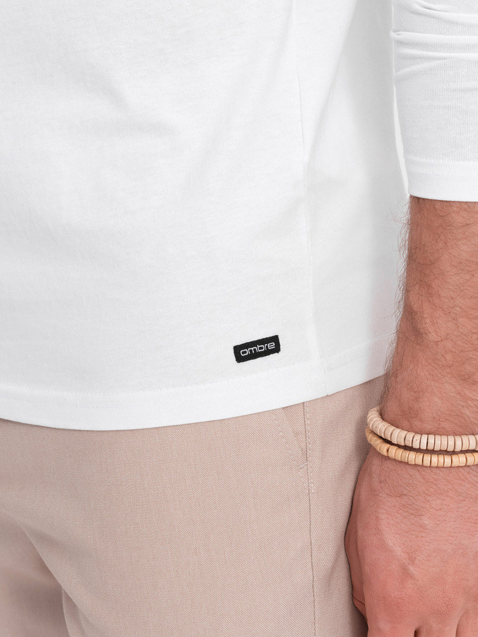 Męski longsleeve z guzikami przy dekolcie - biały V10 OM-LSCL-0107