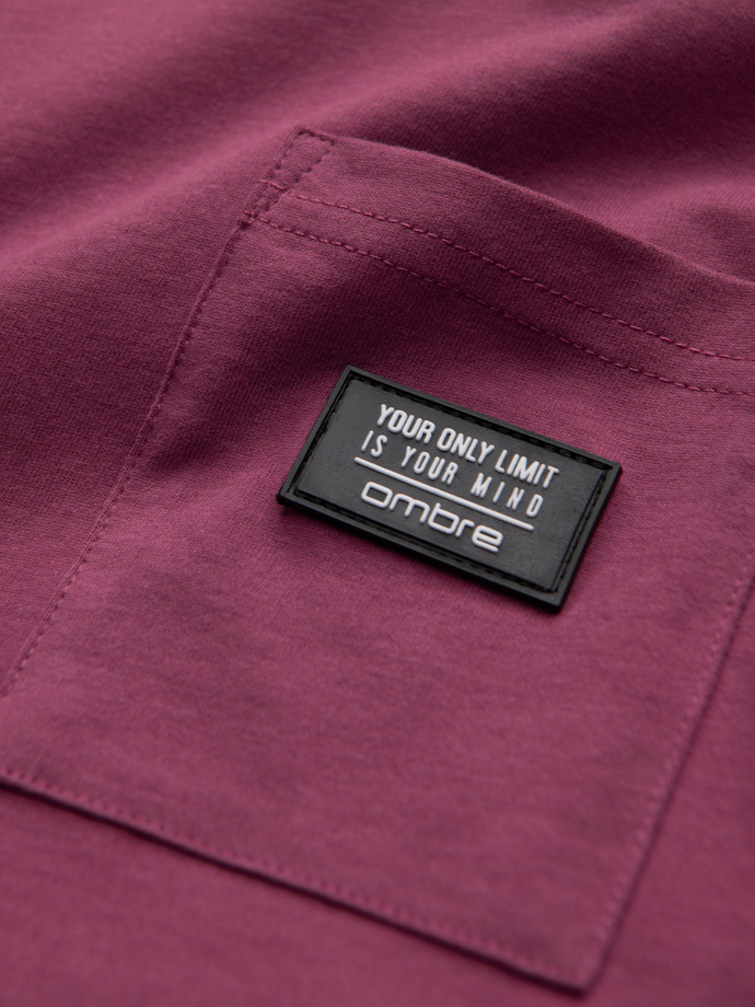 Men's casual t-shirt with patch pocket - dark pink V5 OM-TSCT-0109