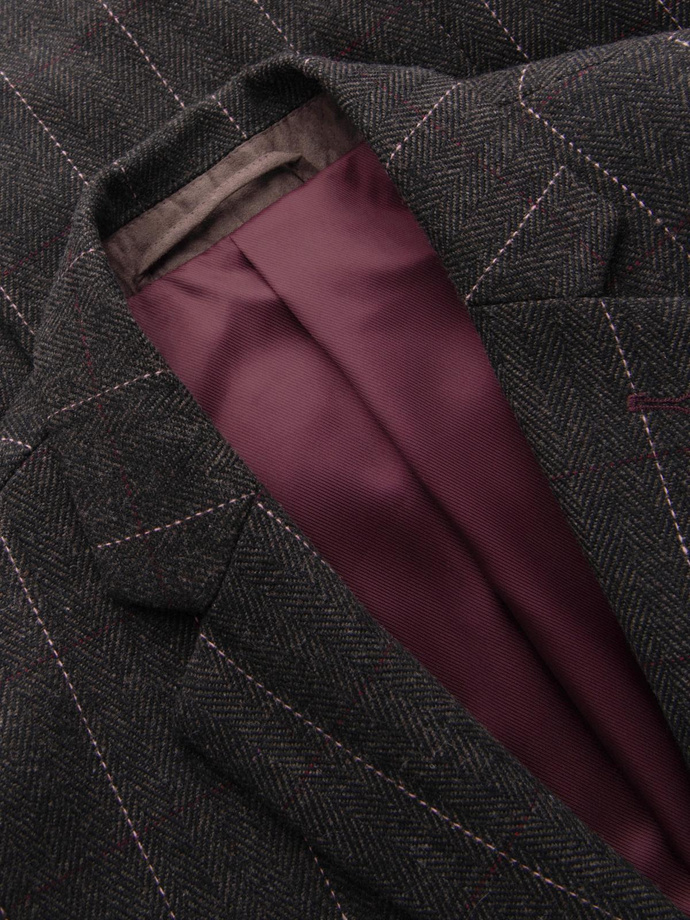 Men's elegant plaid blazer with wool blend - graphite V3 OM-BLZB-0137