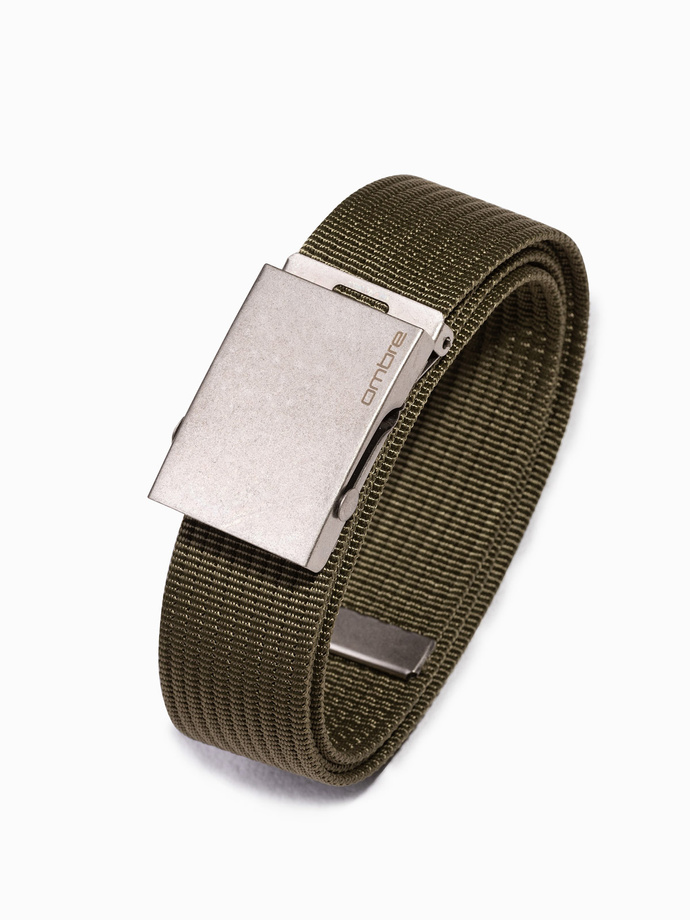 Pasek męski parciany z klamrą w kolorze postarzonego srebra – khaki A029