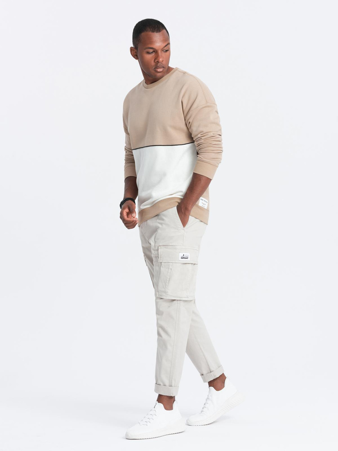 Bluza męska OVERSIZE z kontrastowym łączeniem kolorów - beżowa V2 B1673