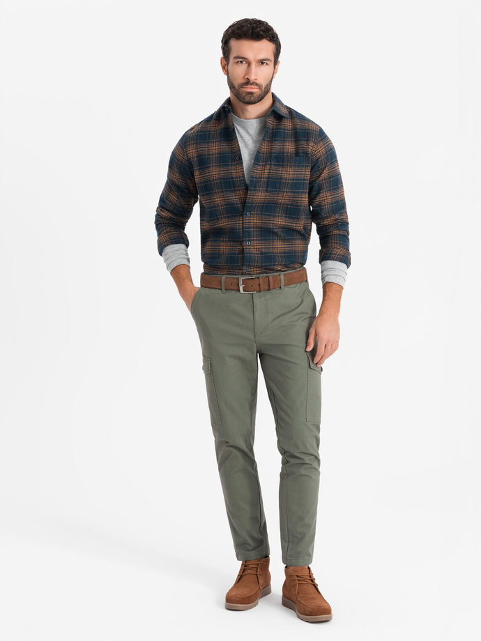 Męska flanelowa koszula w kratę - granatowo-pomarańczowa V7 OM-SHCS-0150