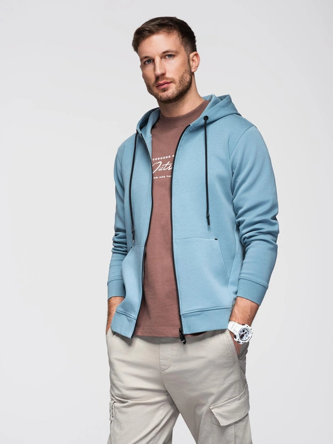 Unzipped hoodie sweatshirt in streetwear style - light blue V4 OM-SSZP-0213