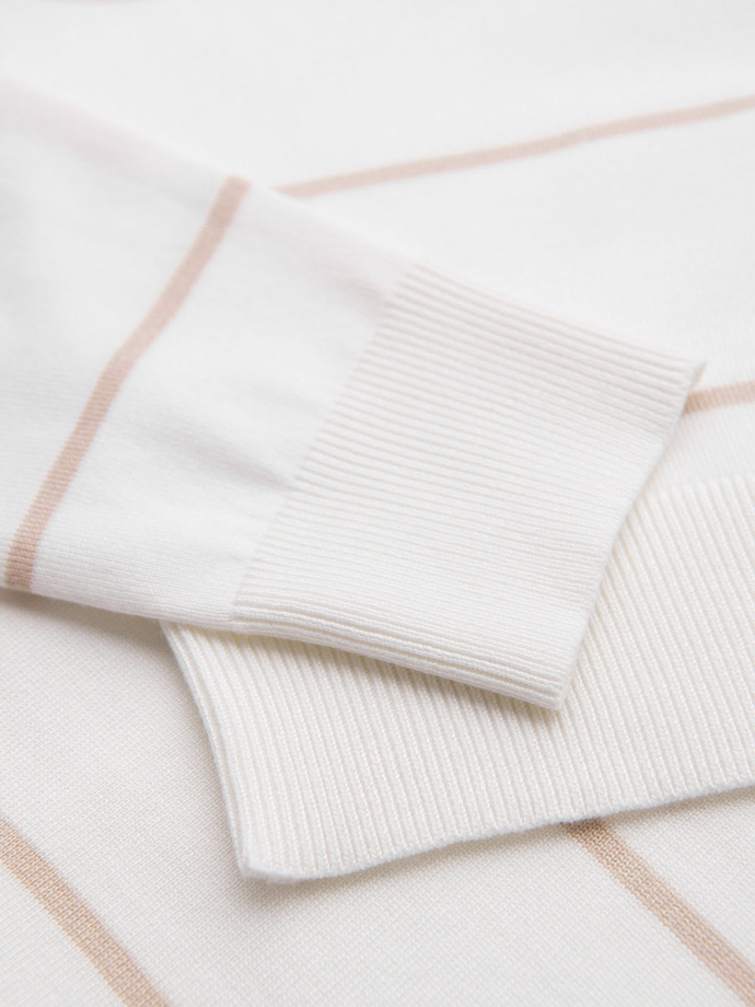 Męski longsleeve polo w poziome paski z wiskozą – biało-beżowy V4 OM-POLS-0146