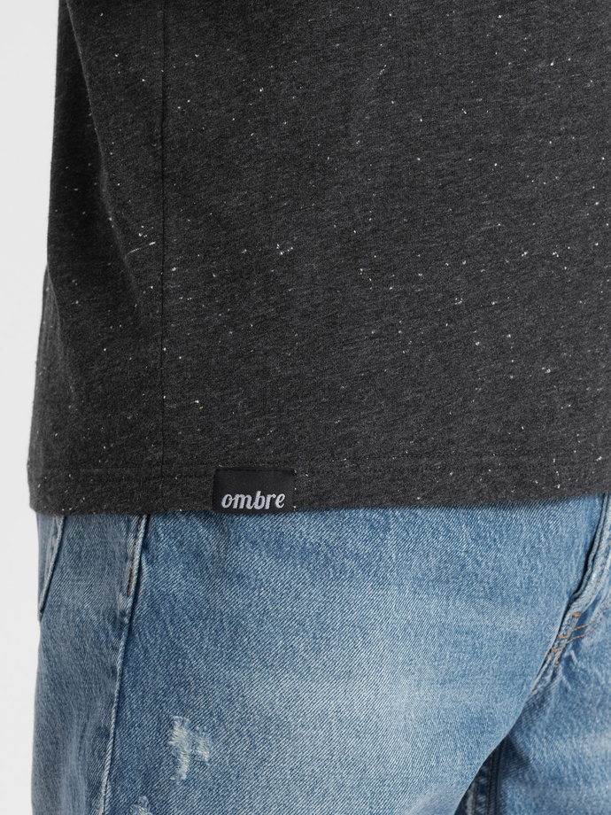 T-shirt męski z ozdobnym efektem confetti - czarny V5 OM-TSCT-0178