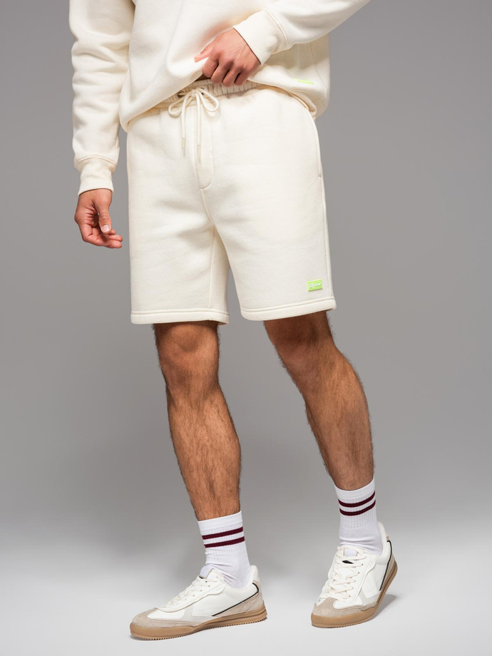 Szorty dresowe unisex ze ściągaczem w pasie – kremowe V2 OU-SRBC-0101