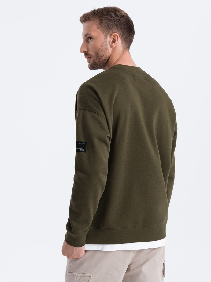 Bluza męska OVERSIZE z imitacją koszulki - oliwkowa V4 OM-SSNZ-0126