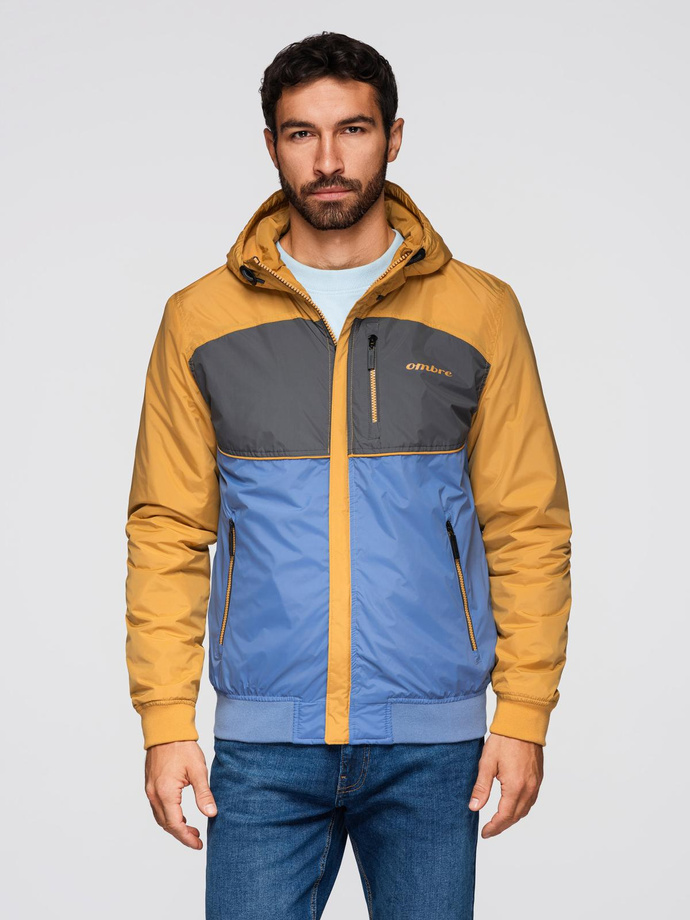 Lightweight colorful men's sports jacket with fleece - blue-mustard V8 OM-JANP-0194