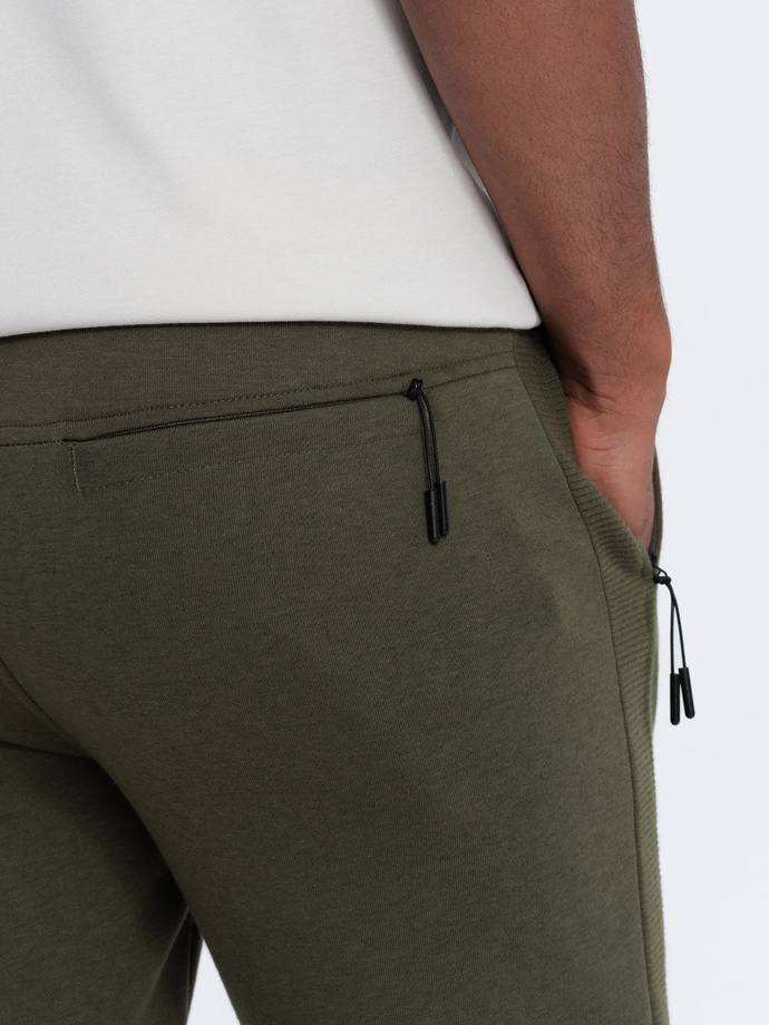 Men's sweatpants with stitching - khaki V1 OM-PASK-0137