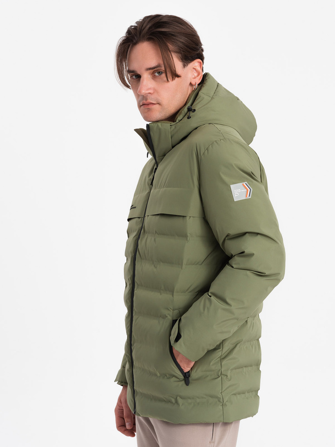 Men's winter jacket with detachable hood - olive V1 OM-JAHP-0150