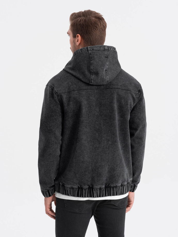 Men's denim jacket katana with cargo pockets and hood - black V4 C558