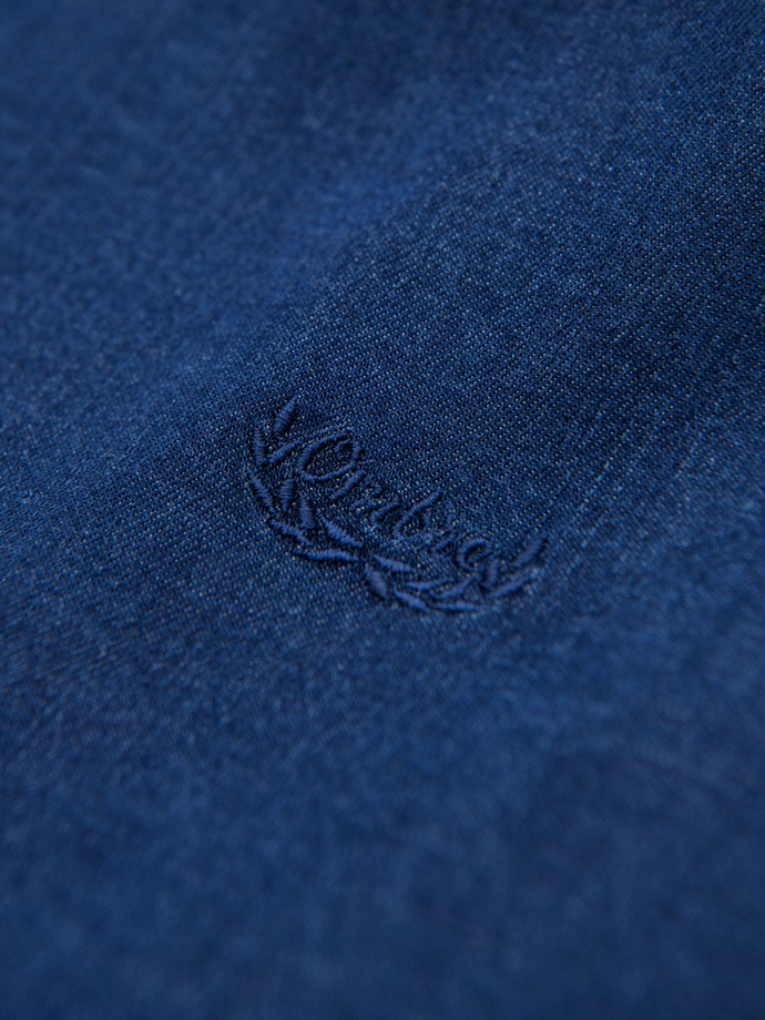 Men's denim shirt with lyocell and embroidery on chest - dark blue V1 OM-SHDS-0180