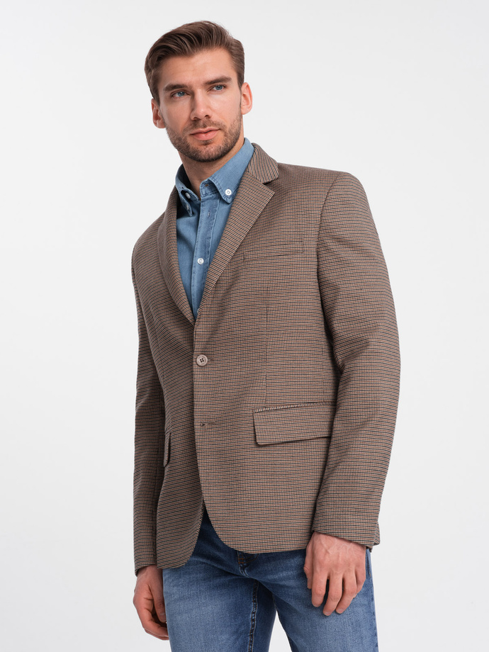 Men's casual blazer in delicate check - brown V1 OM-BLZB-0116