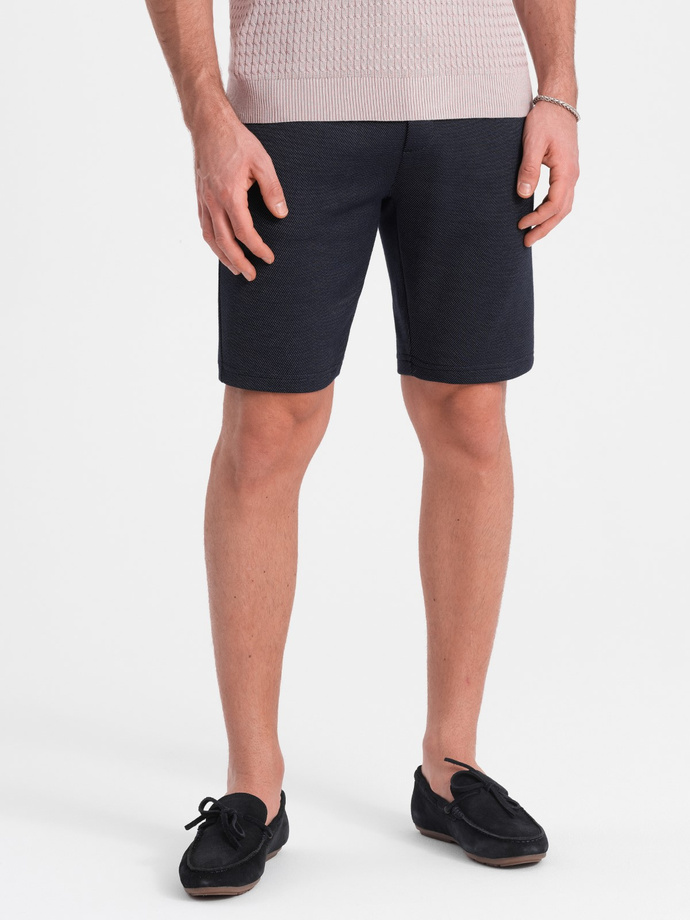 Men's structured knit shorts with chino pockets - navy blue V1 OM-SRCS-0128