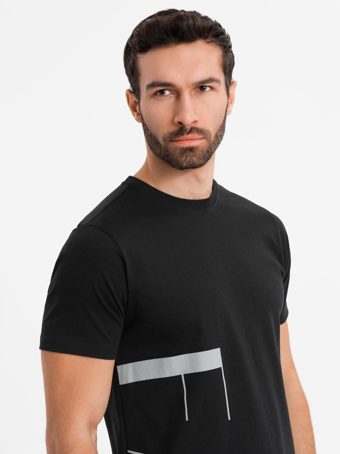 Men's cotton jersey T-shirt with large side lettering - black V1 OM-TSPT-0213