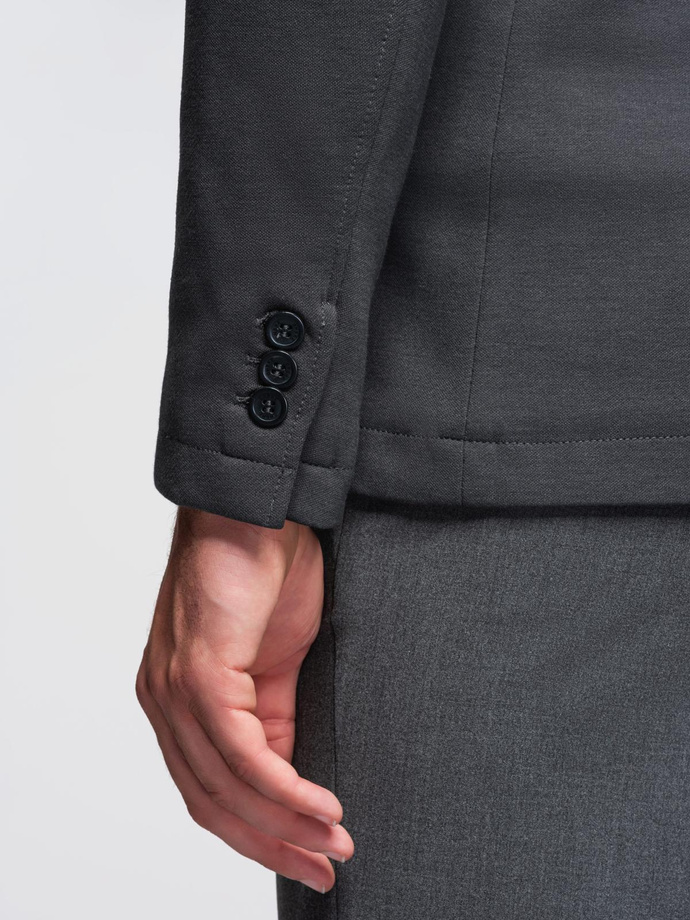 Men's SLIM knit jacket with subtle texture - graphite V1 OM-BLZB-0101