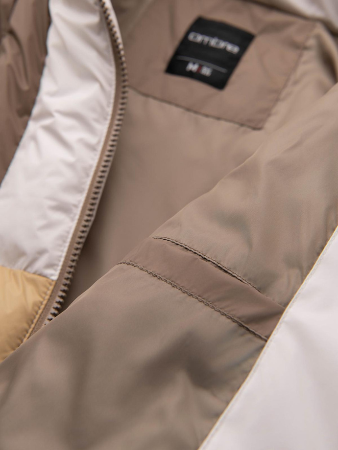 Kolorowa sportowa męska kurtka w stylu retro – beżowo-biała V2 OM-JALP-0296