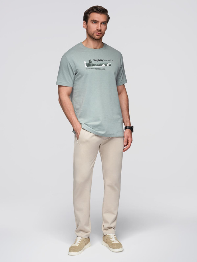 Męskie spodnie dresowe z nogawką bez ściągacza - jasnobeżowe V1 OM-PABS-0206