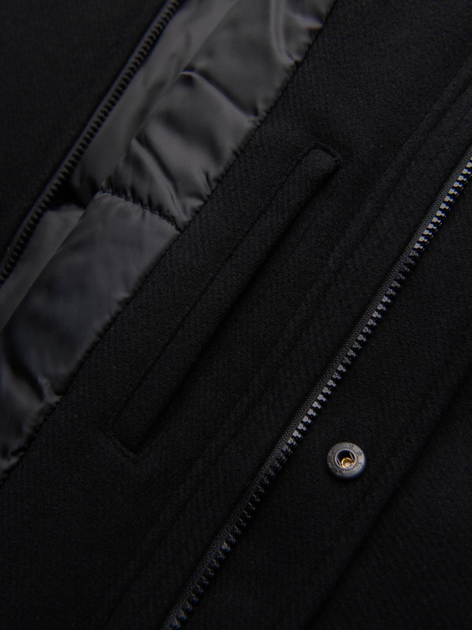 Płaszcz męski parka z wełną i kapturem - czarny V1 OM-COWC-0132