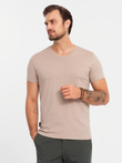 Zestaw bawełnianych koszulek męskich V-neck BASIC – szarozielony/biały/beżowy V14 OM-TSBS-0233 