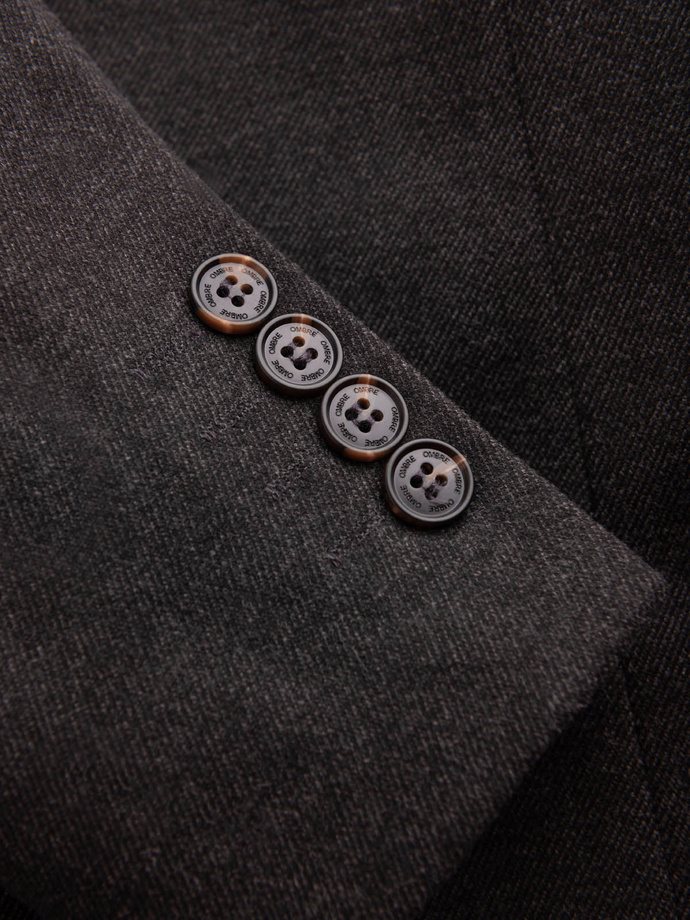 Melanżowa marynarka męska z dodatkiem rayonu ze stójką – czarny melanż V5 OM-BLZB-0131