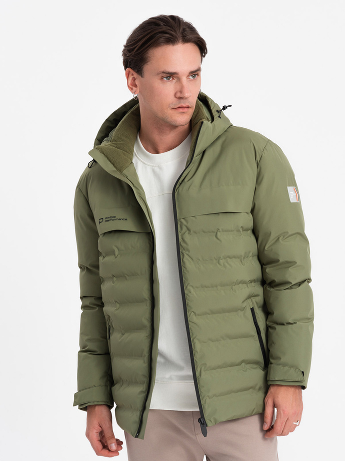Men's winter jacket with detachable hood - olive V1 OM-JAHP-0150