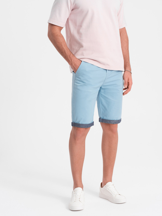 Men's chinos shorts with contrasting turn-up - blue V3 W421