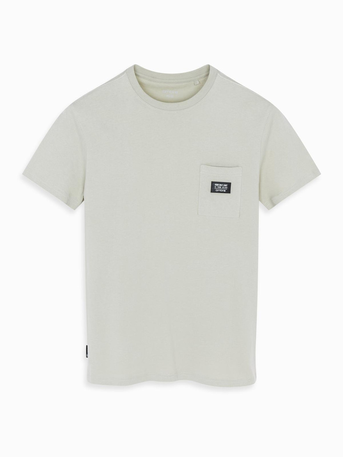 Casual men's t-shirt with pocket patch - light grey V2 OM-TSCT-0109