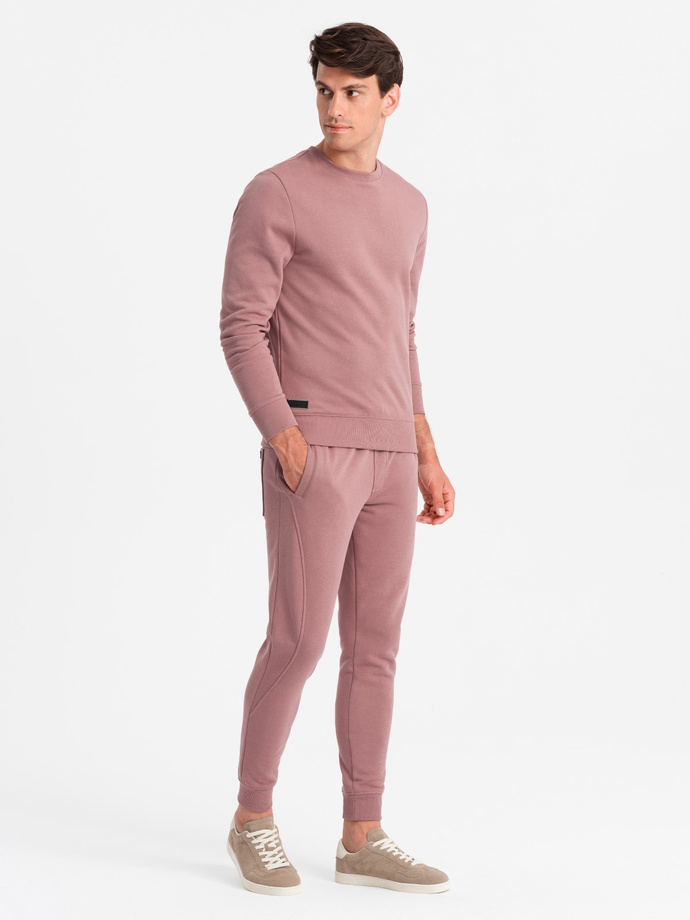 Dresowy komplet męski bawełniany BASIC bluza nierozpinana + joggery – ciemnoróżowy V4 Z84