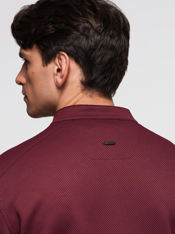 Męska kurtka biker ze strukturalnego materiału – bordowa V2 C642