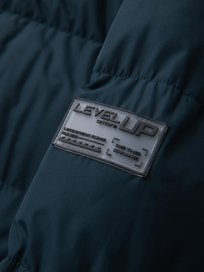 Classic men's long hooded jacket - navy blue V2 OM-JALJ-0269