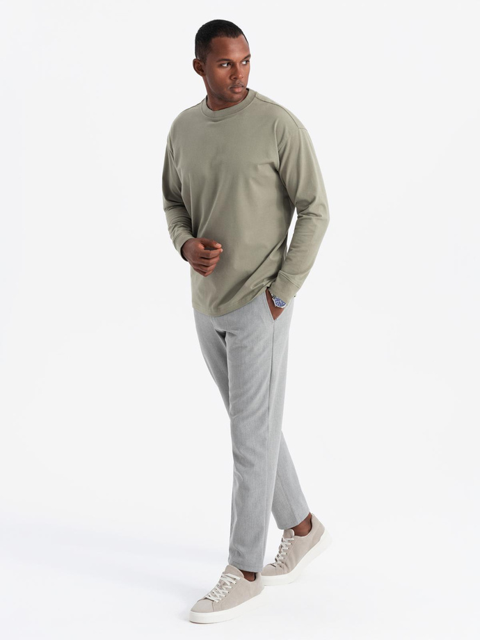 Men's cotton longsleeve LOOSE FIT with round neckline - khaki V4 OM-LSBC-0129
