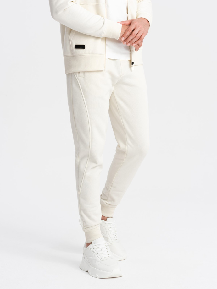 Dresowy męski komplet BASIC bluza rozpinana + joggery – kremowy V5 Z86