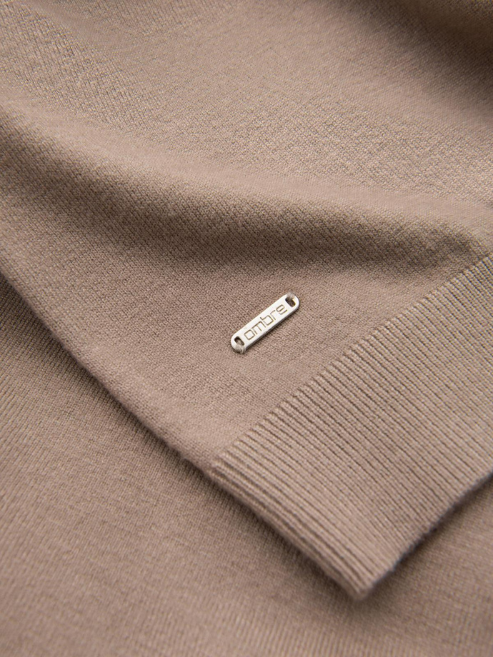 Męski dzianinowy półgolf z wiskozą – ciemnobeżowy melanż V3 OM-SWTN-0125