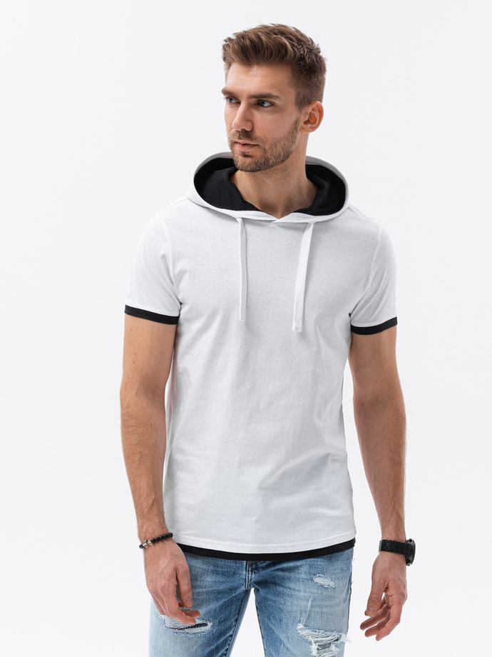 Men's hooded t-shirt - white V1 S1376