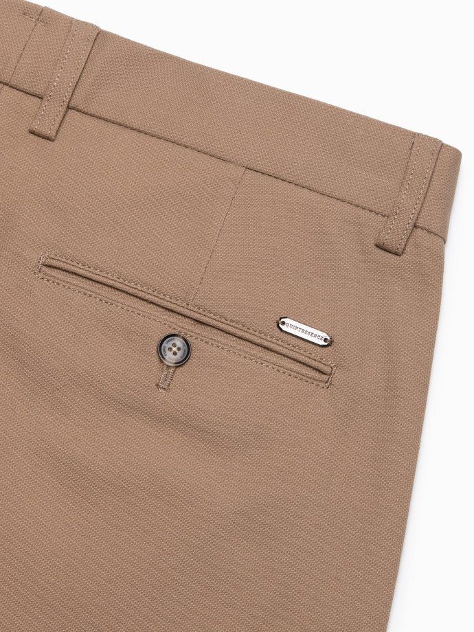 Spodnie męskie chino SLIM FIT - jasnobrązowe V2 OM-PACP-0186