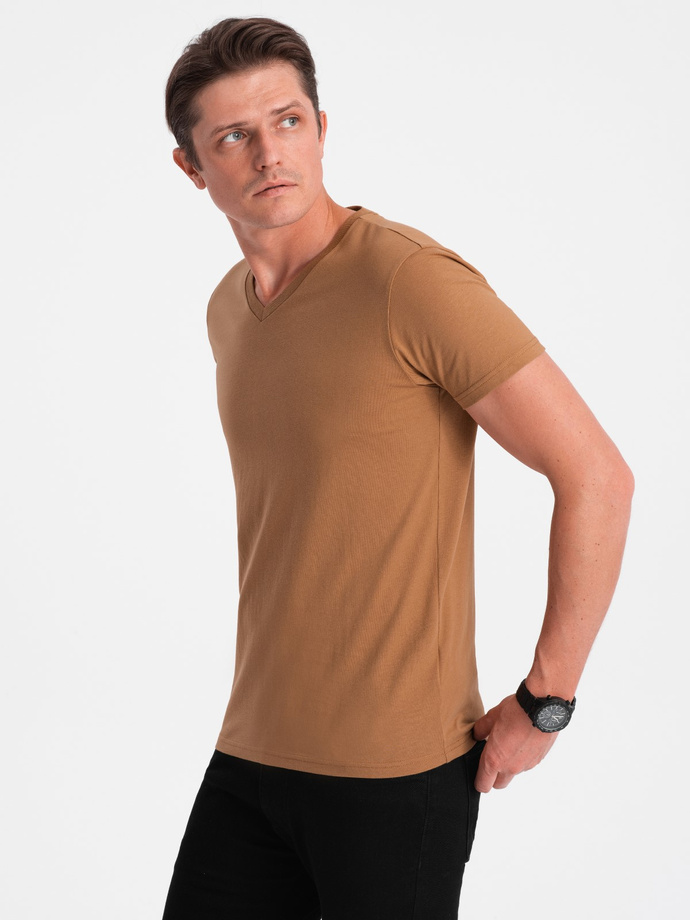 BASIC men's classic cotton tee-shirt with a crew neckline - brown V8 OM-TSBS-0145