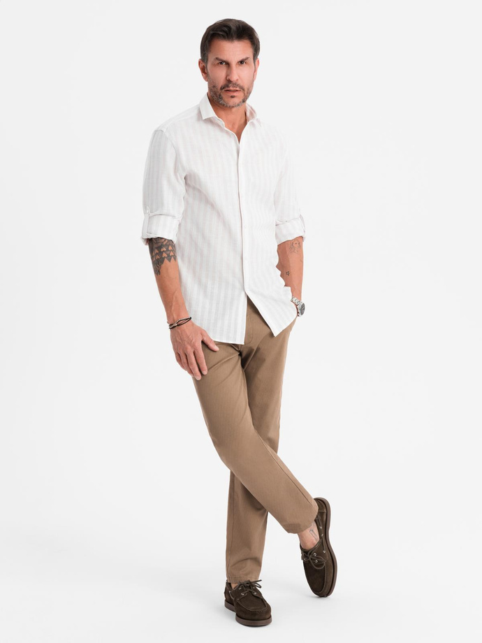 Men's REGULAR FIT chino pants with fine texture - dark beige V2 OM-PACP-0184